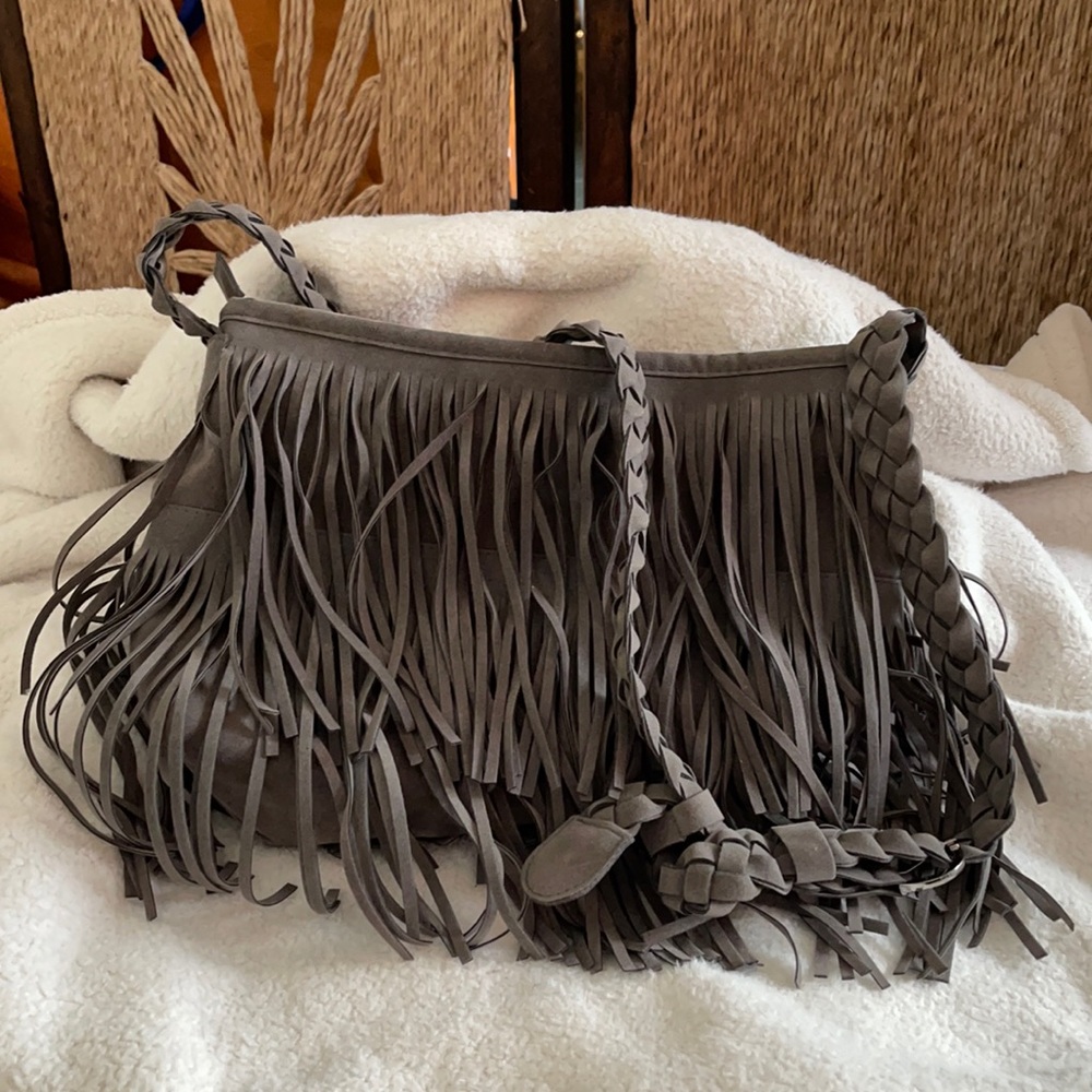 Fringed Suede Shoulder Bag - Gray - Picture 2 of 3